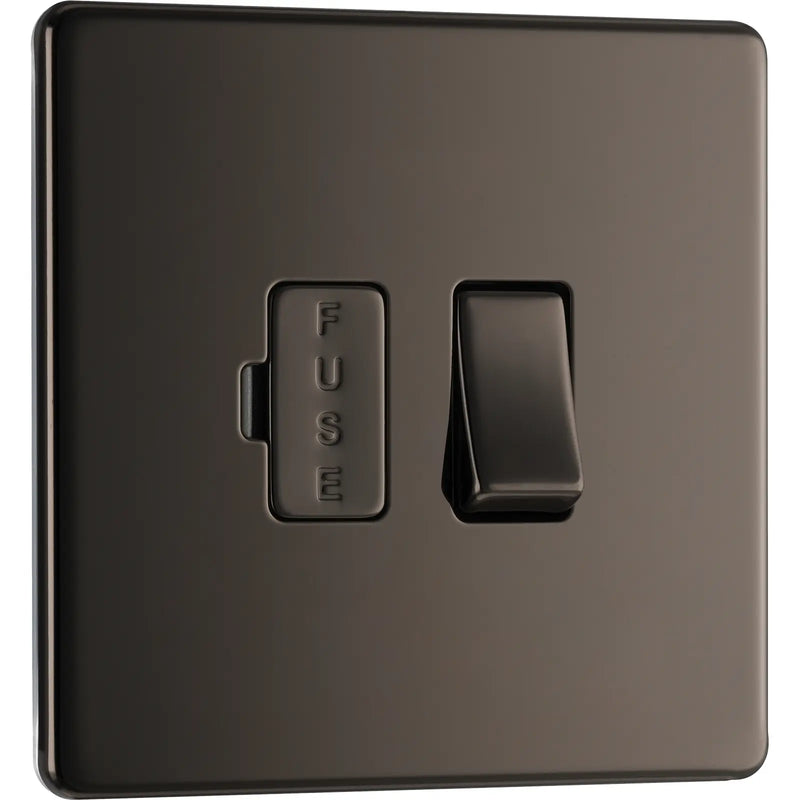 BG Electrical Flatplate Screwless Black Nickel - Switched and fused