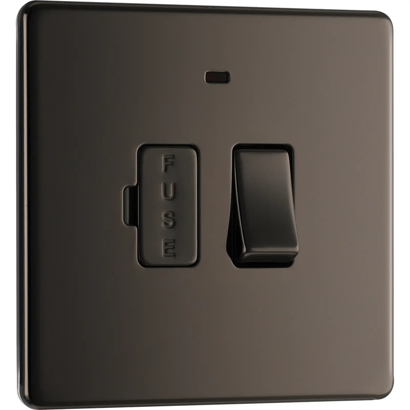 BG Electrical Flatplate Screwless Black Nickel - Switched and fused with indicator