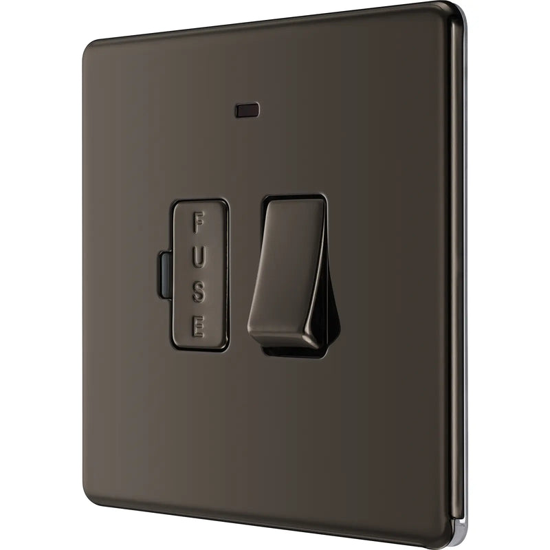 BG Electrical Flatplate Screwless Black Nickel - Switched and fused with indicator