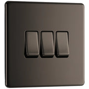 BG Electrical Flatplate Screwless Black Nickel - Triple 2 way switch
