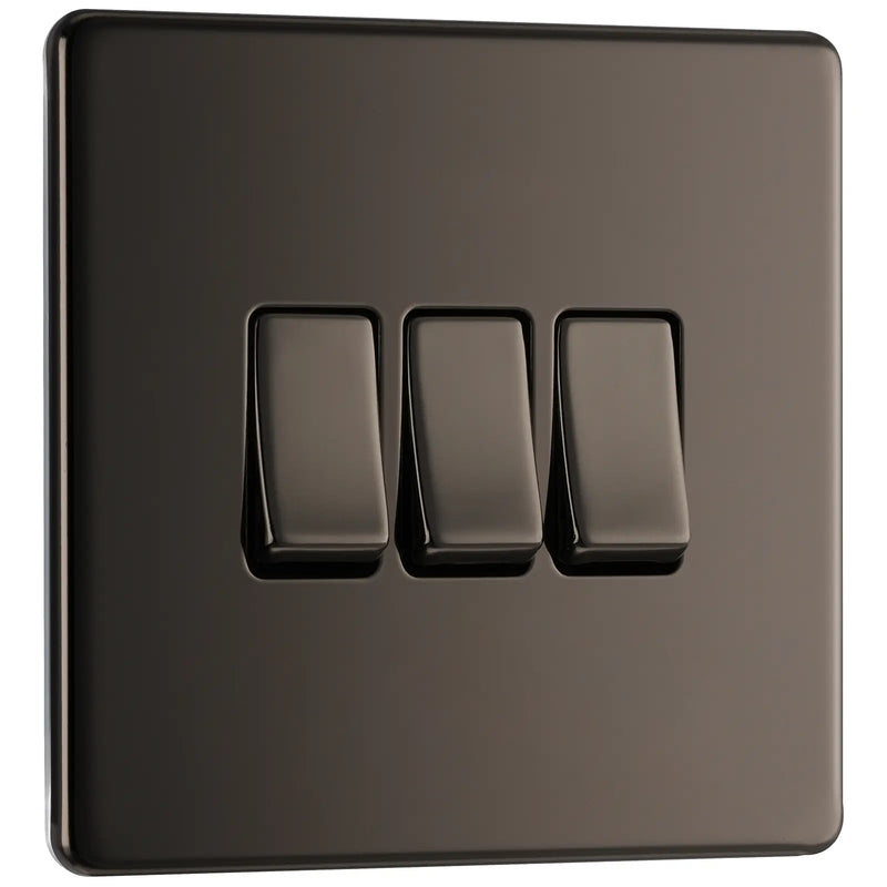 BG Electrical Flatplate Screwless Black Nickel - Triple 2 way switch