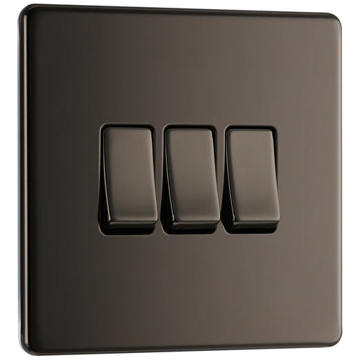 BG Electrical Flatplate Screwless Black Nickel - Triple 2 way switch
