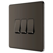 BG Electrical Flatplate Screwless Black Nickel - Triple 2 way switch