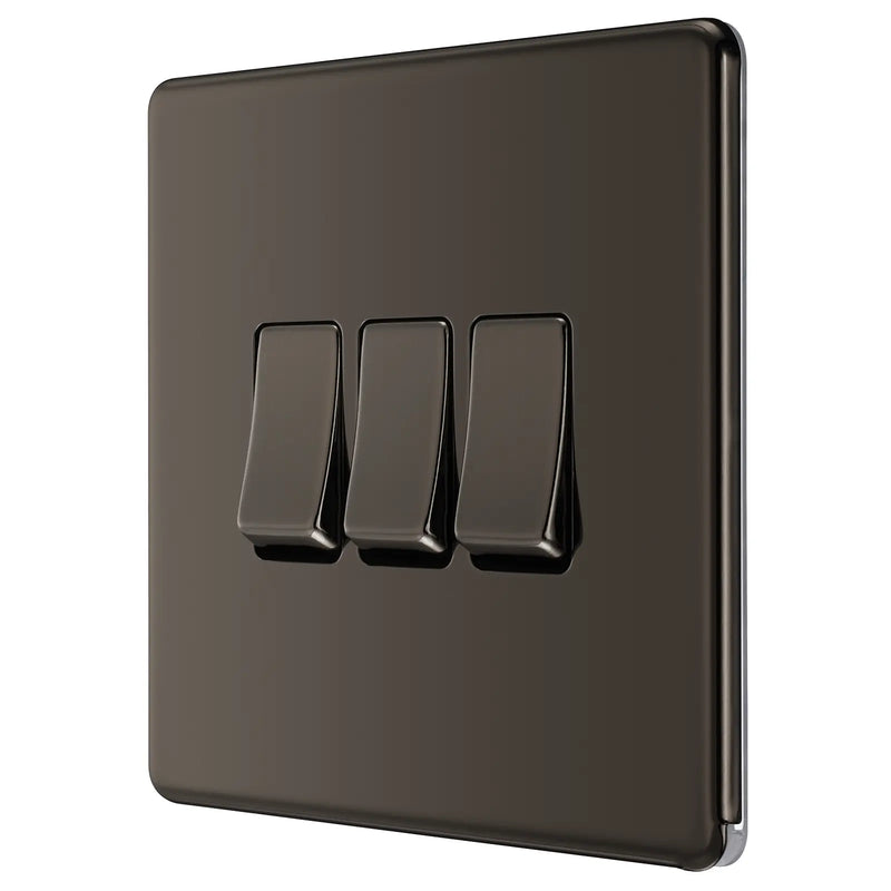 BG Electrical Flatplate Screwless Black Nickel - Triple 2 way switch