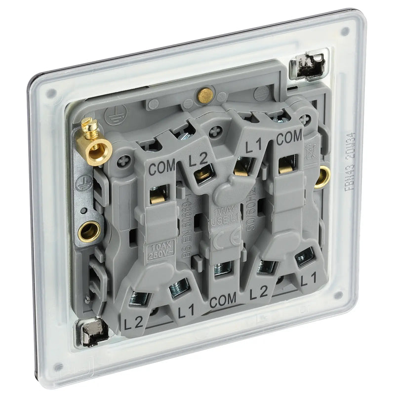 BG Electrical Flatplate Screwless Black Nickel - Triple 2 way switch