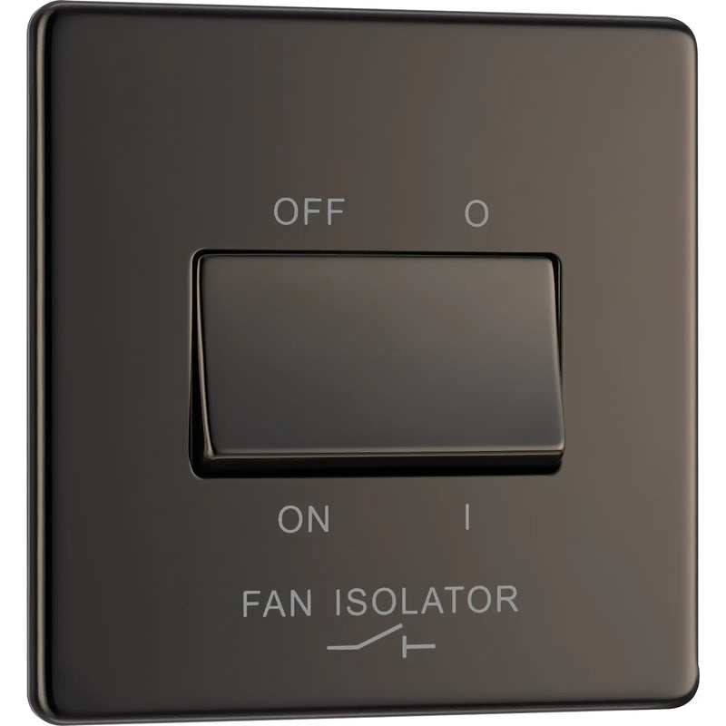BG Electrical Flatplate Screwless Black Nickel - Triple pole fan isolator