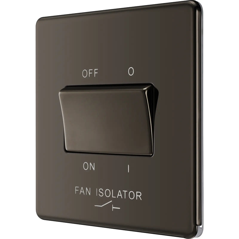 BG Electrical Flatplate Screwless Black Nickel - Triple pole fan isolator