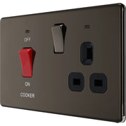 BG Electrical Flatplate Screwless Black Nickel - 45A double pole with switched socket and indicators