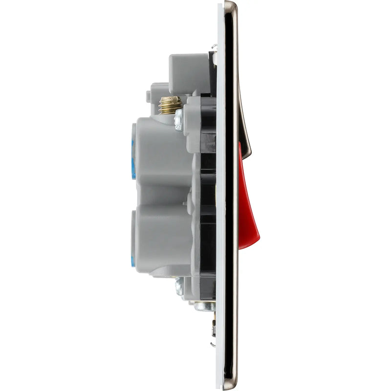 BG Electrical Flatplate Screwless Black Nickel - 45A double pole with switched socket and indicators