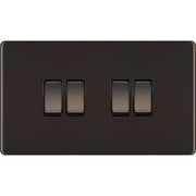BG Electrical Flatplate Screwless Black Nickel - Quadruple 2 way switch