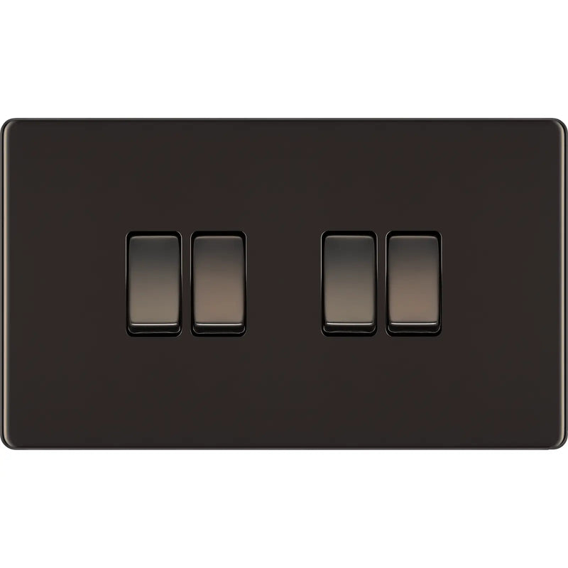 BG Electrical Flatplate Screwless Black Nickel - Quadruple 2 way switch