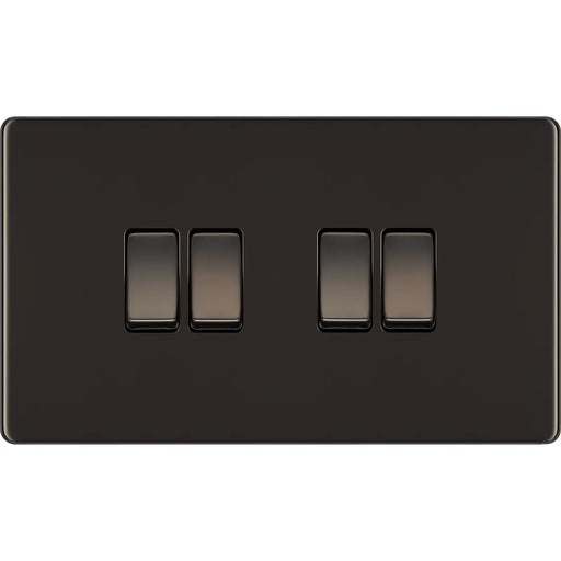 BG Electrical Flatplate Screwless Black Nickel - Quadruple 2 way switch