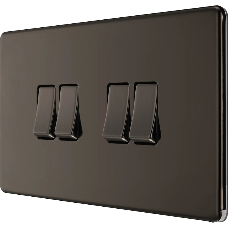 BG Electrical Flatplate Screwless Black Nickel - Quadruple 2 way switch