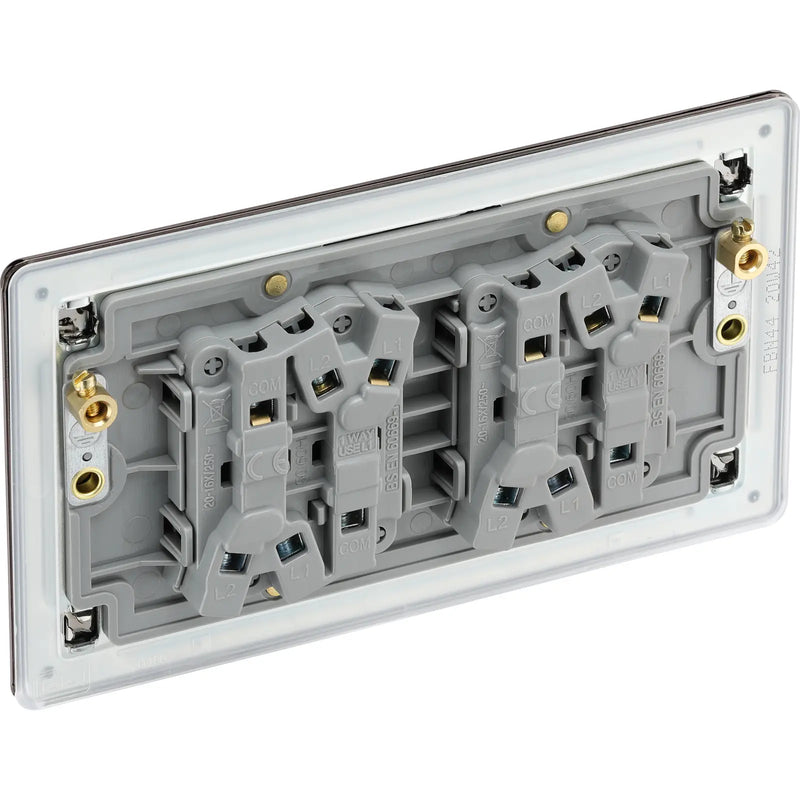 BG Electrical Flatplate Screwless Black Nickel - Quadruple 2 way switch