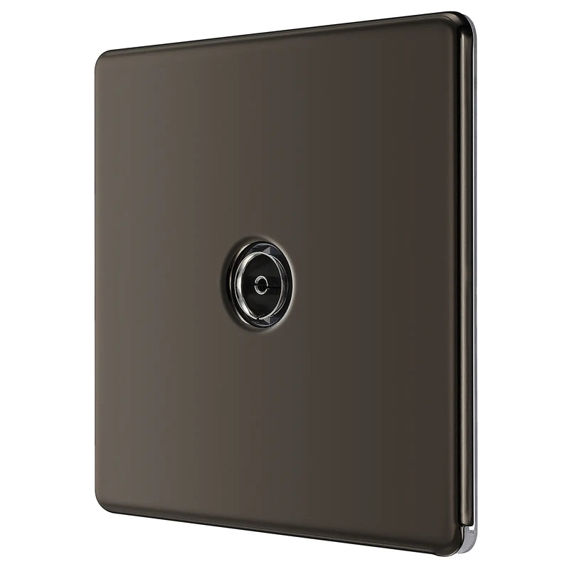 BG Electrical Flatplate Screwless Black Nickel - Single co-axial