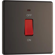 BG Electrical Flatplate Screwless Black Nickel - 45A double pole, single plate, with indicator