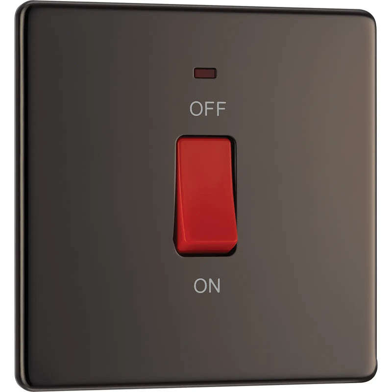 BG Electrical Flatplate Screwless Black Nickel - 45A double pole, single plate, with indicator
