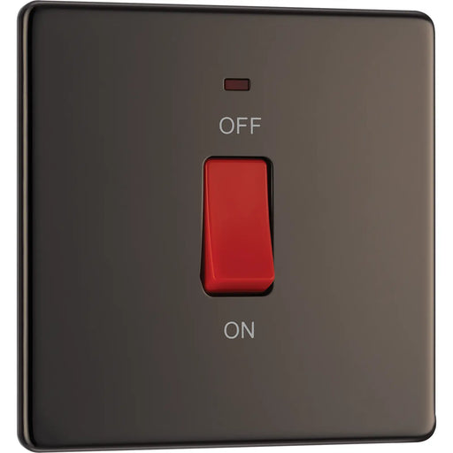 BG Electrical Flatplate Screwless Black Nickel - 45A double pole, single plate, with indicator