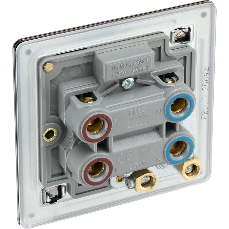 BG Electrical Flatplate Screwless Black Nickel - 45A double pole, single plate, with indicator