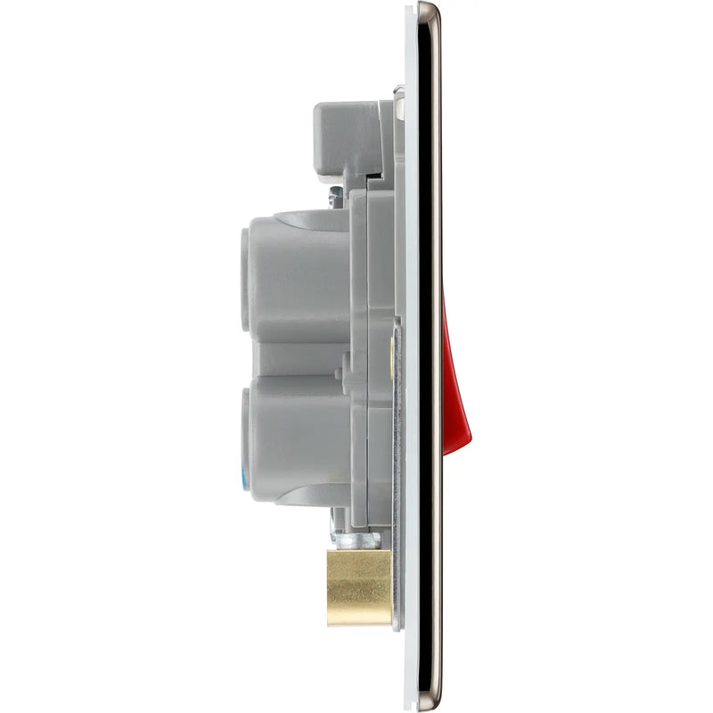 BG Electrical Flatplate Screwless Black Nickel - 45A double pole, single plate, with indicator