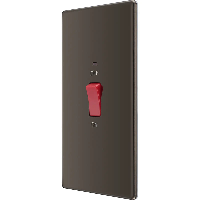 BG Electrical Flatplate Screwless Black Nickel - 45A double pole, large plate, with indicator