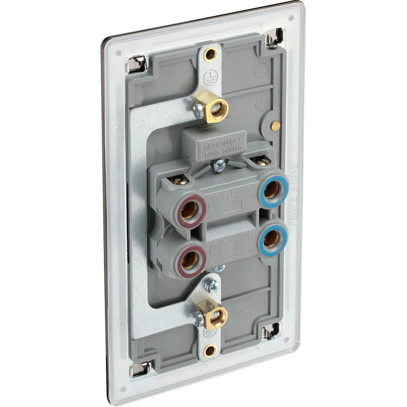 BG Electrical Flatplate Screwless Black Nickel - 45A double pole, large plate, with indicator