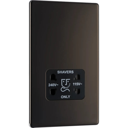 BG Electrical Flatplate Screwless Black Nickel - 115/240V dual voltage shaver socket