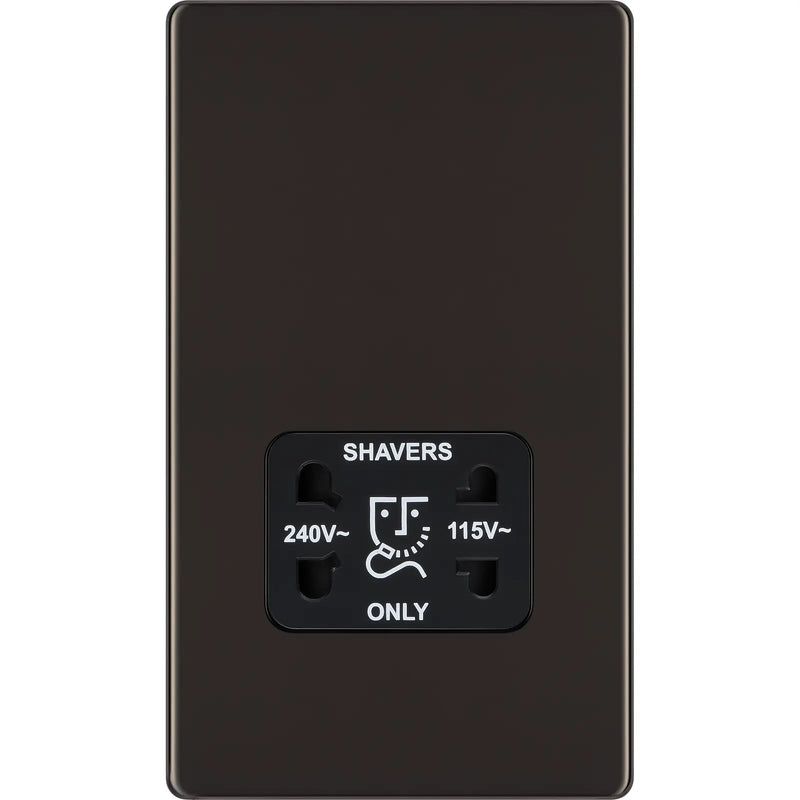BG Electrical Flatplate Screwless Black Nickel - 115/240V dual voltage shaver socket