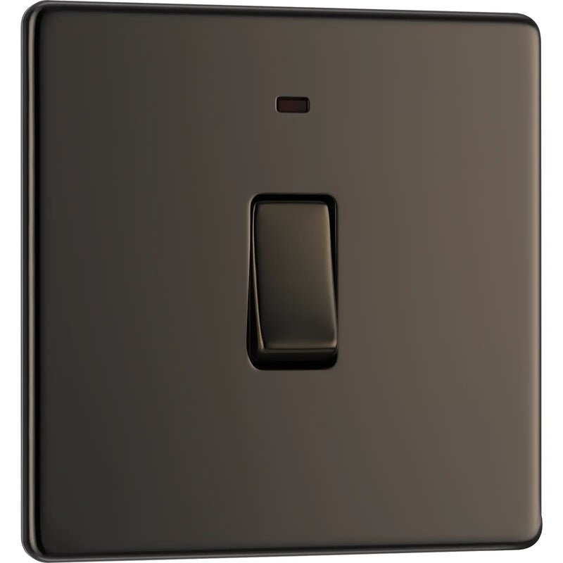 BG Electrical Flatplate Screwless Black Nickel - 20A double pole, with indicator