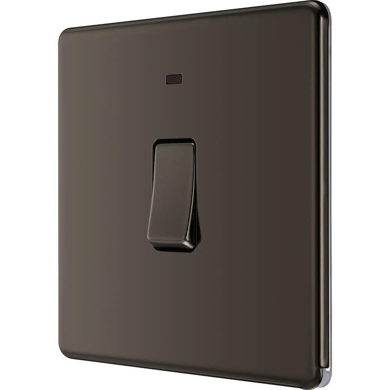 BG Electrical Flatplate Screwless Black Nickel - 20A double pole, with indicator