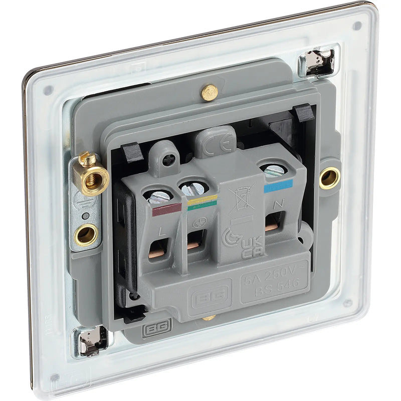 BG Electrical Flatplate Screwless Black Nickel - 5A single, unswitched, round pin