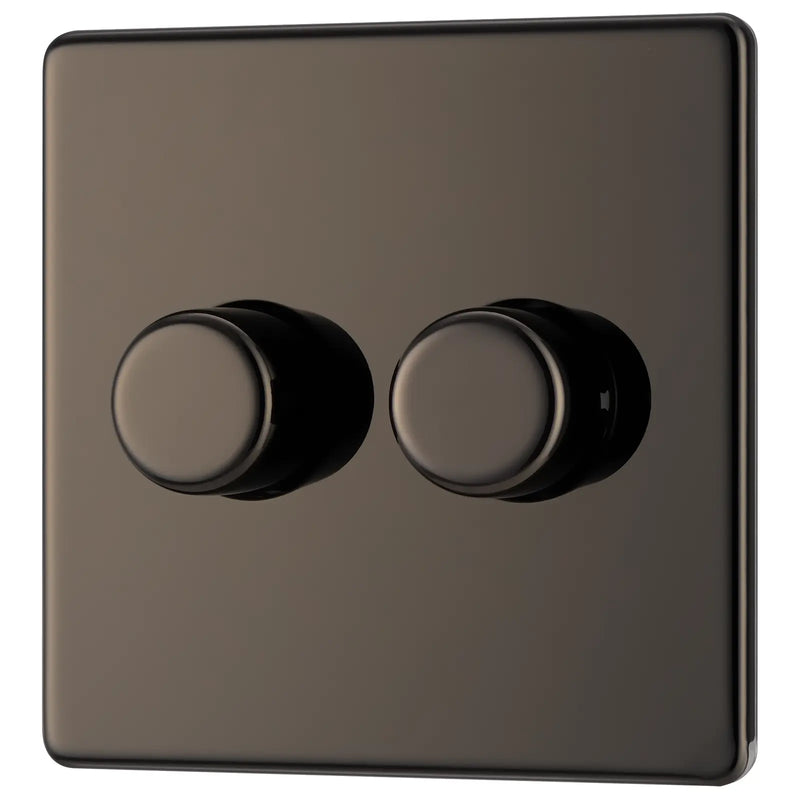 BG Electrical Flatplate Screwless Black Nickel - Double 2 way push 200W