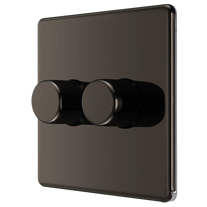 BG Electrical Flatplate Screwless Black Nickel - Double 2 way push 200W