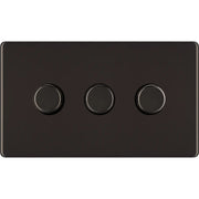 BG Electrical Flatplate Screwless Black Nickel - Triple 2 way push 200W