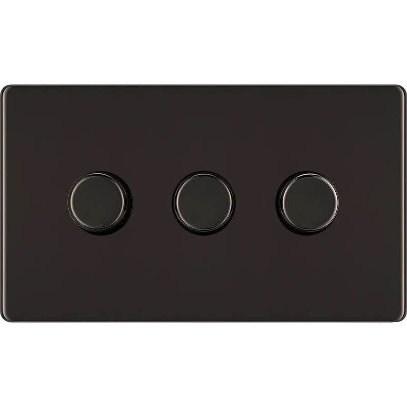 BG Electrical Flatplate Screwless Black Nickel - Triple 2 way push 200W