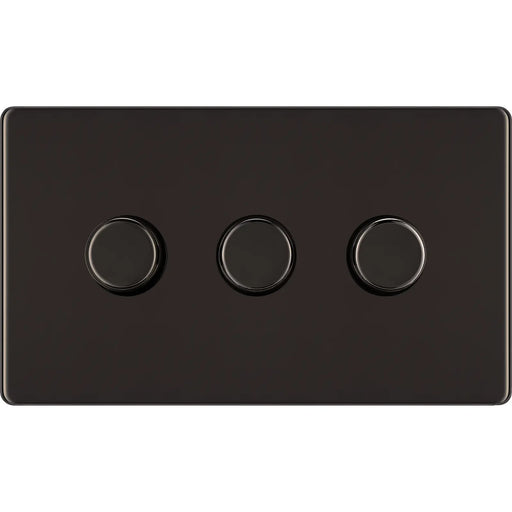 BG Electrical Flatplate Screwless Black Nickel - Triple 2 way push 200W
