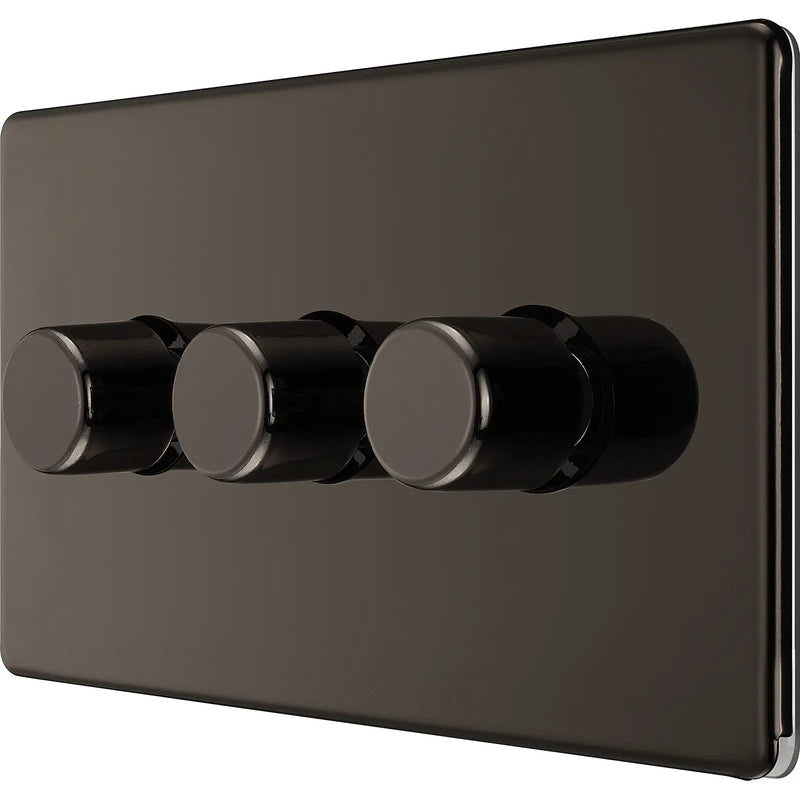 BG Electrical Flatplate Screwless Black Nickel - Triple 2 way push 200W