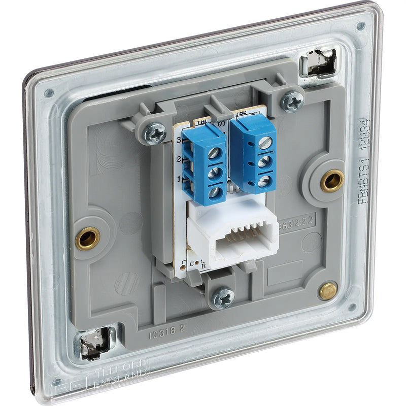 BG Electrical Flatplate Screwless Black Nickel - Single telephone socket, secondary
