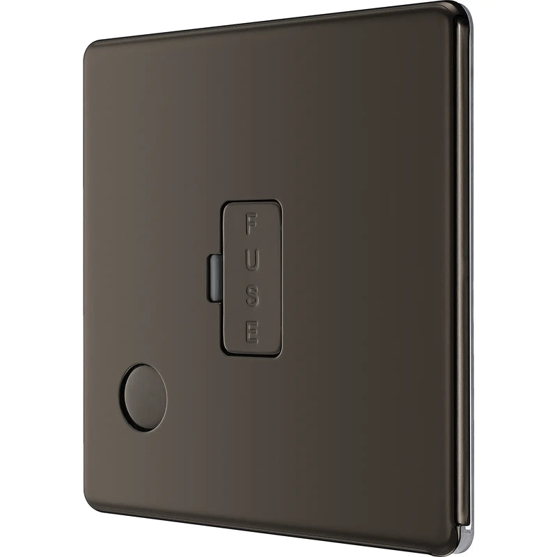 BG Electrical Flatplate Screwless Black Nickel - Unswitched and fused with flex outlet