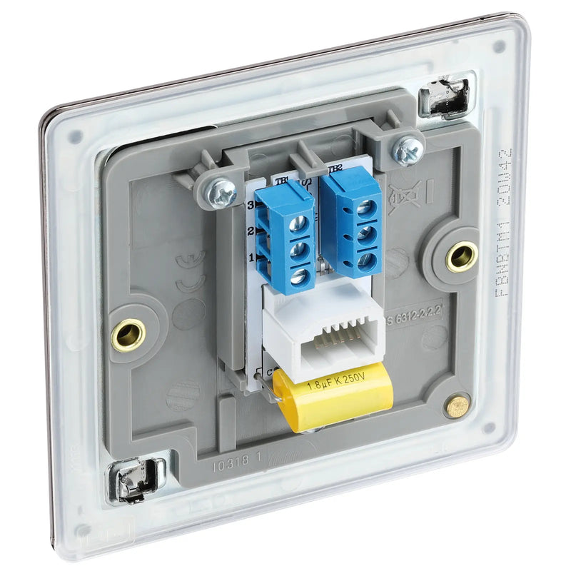 BG Electrical Flatplate Screwless Black Nickel - Single telephone socket, master