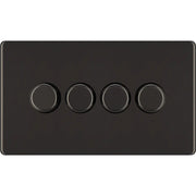 BG Electrical Flatplate Screwless Black Nickel - Quadruple, 2 way push 200W