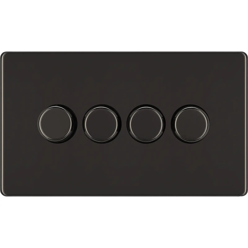 BG Electrical Flatplate Screwless Black Nickel - Quadruple, 2 way push 200W