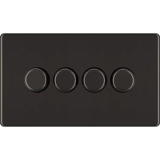 BG Electrical Flatplate Screwless Black Nickel - Quadruple, 2 way push 200W