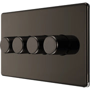 BG Electrical Flatplate Screwless Black Nickel - Quadruple, 2 way push 200W