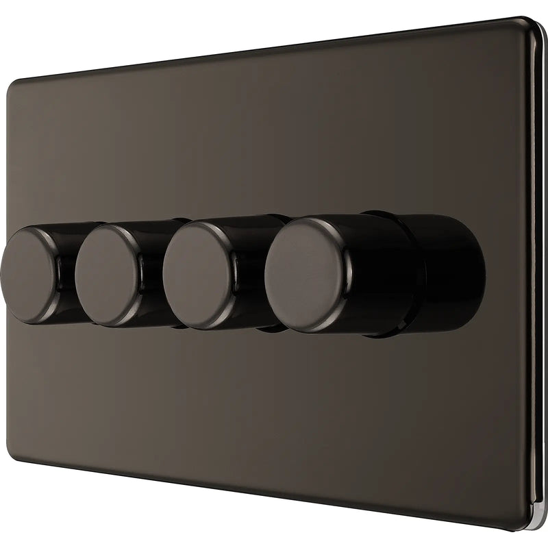 BG Electrical Flatplate Screwless Black Nickel - Quadruple, 2 way push 200W