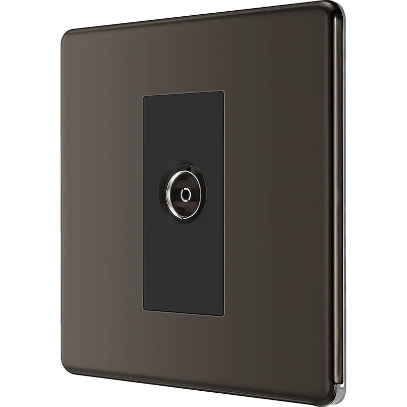 BG Electrical Flatplate Screwless Black Nickel - Single isolated, co-axial