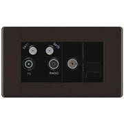 BG Electrical Flatplate Screwless Black Nickel - Quadplex 2 x sat, BT outlet and co-ax returned - screened