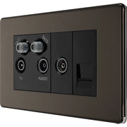 BG Electrical Flatplate Screwless Black Nickel - Quadplex 2 x sat, BT outlet and co-ax returned - screened