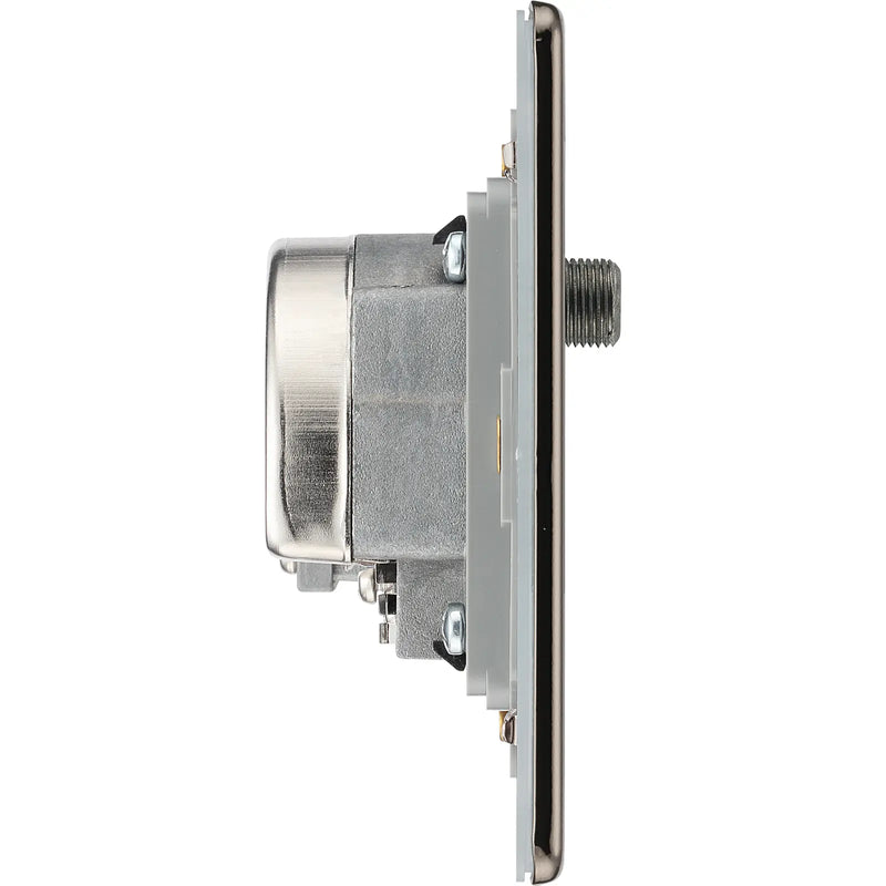 BG Electrical Flatplate Screwless Black Nickel - Quadplex 2 x sat, BT outlet and co-ax returned - screened