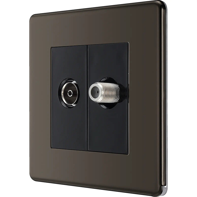 BG Electrical Flatplate Screwless Black Nickel - Double satellite and co-axial
